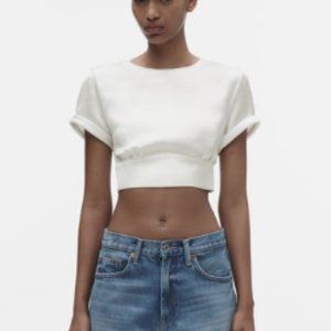 ZARA Faux Satin Open Back Tie Top NWOT White Size XS